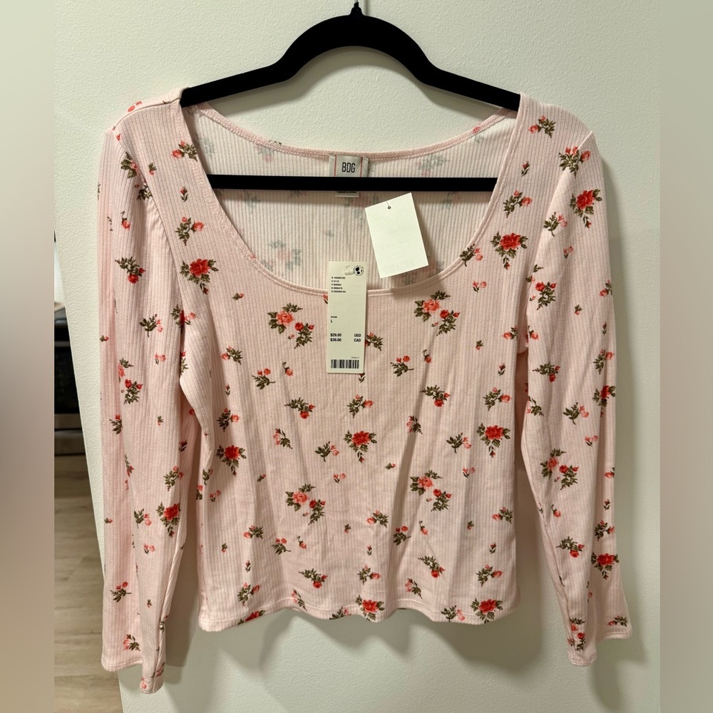 NWT BDG Light Pink Floral Long Sleeve Top